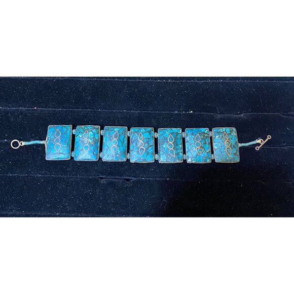 Vintage Turquoise Blue Mosaic Bracelet - Picture 1 of 7